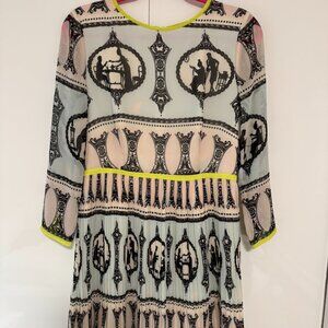 Ted Baker Long Sleeve Graphic Pleated Dress